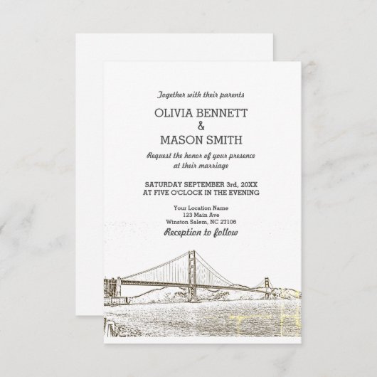 Golden Gate San Francisco Wedding Invitation Kaart (Voorkant / Achterkant)