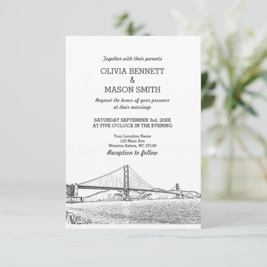 Golden Gate San Francisco Wedding Invitation Kaart (Staand voorkant)