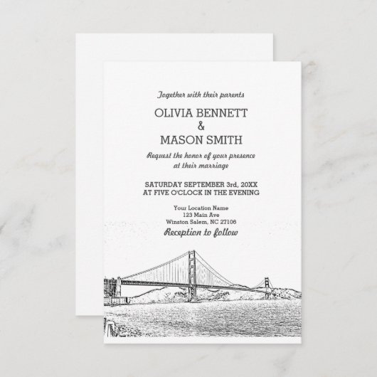 Golden Gate San Francisco Wedding Invitation Kaart (Voorkant / Achterkant)