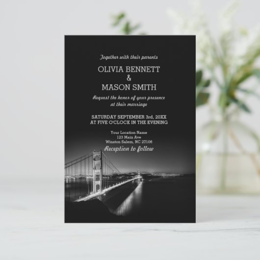 Golden Gate San Francisco Wedding Invitation Kaart (Staand voorkant)