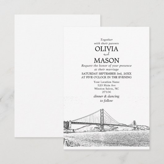 Golden Gate San Francisco Wedding Invitation Kaart (Voorkant / Achterkant)