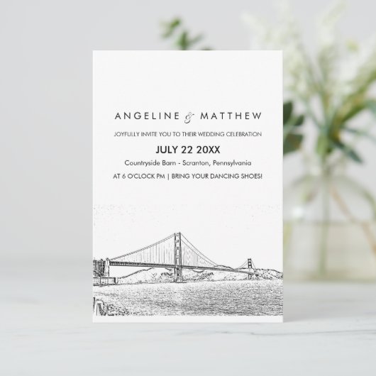 Golden Gate San Francisco Wedding Invitation Kaart (Staand voorkant)