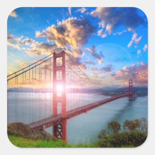 Golden Gate Sunrise Vierkante Sticker (Voorkant)