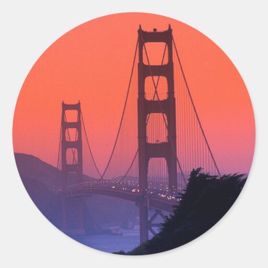 Golden Gate Sunset Ronde Sticker (Voorkant)
