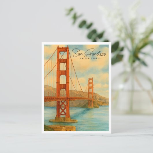 Golden Gate Uitzicht | Waterverf van San Francisco Feestdagenkaart (Staand voorkant)