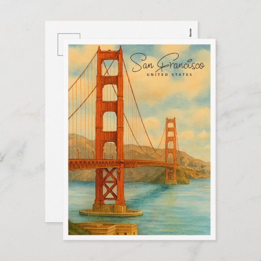 Golden Gate Uitzicht | Waterverf van San Francisco Feestdagenkaart (Voorkant / Achterkant)