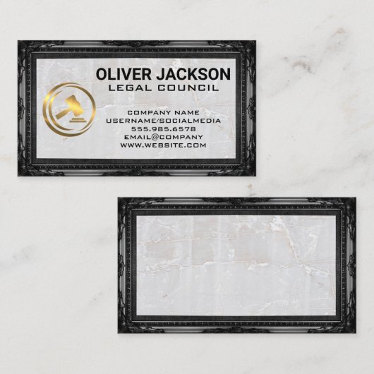 Golden Gavel Law Logo | Klassiek Frame | Steen Visitekaartje (Voorkant / Achterkant)