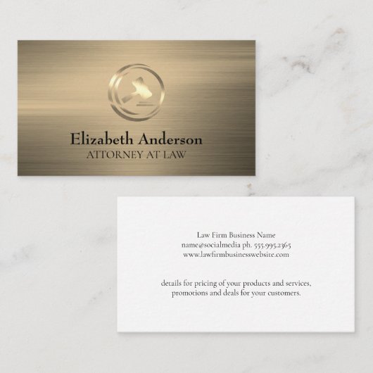 Golden Gavel Logo | Goudgeborstelde achtergrond Visitekaartje (Voorkant / Achterkant)