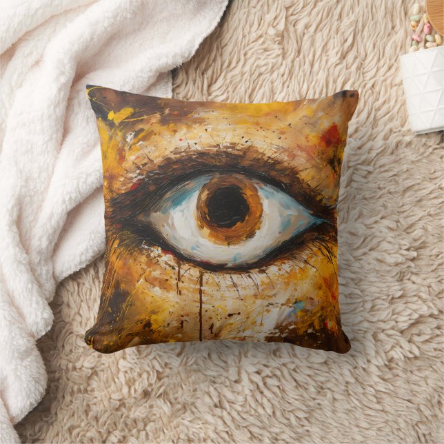 Golden Gaze - Abstracte oogkunst Kussen (Deken)