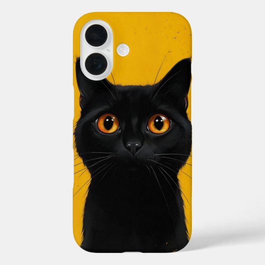 Golden Gaze: Black Cat iPhone 16 Case (Achterkant)
