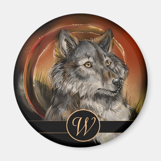 Golden Gaze Wolf Magneet (Voorkant)