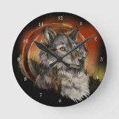 Golden Gaze Wolf Ronde Klok (Voorkant)