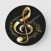 Golden Gclef Wall Clock Ronde Klok (Voorkant)