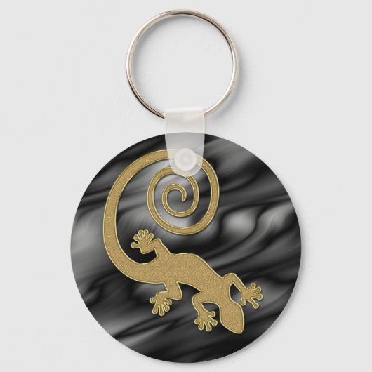 Golden Gecko | zwarte golven Sleutelhanger (Voorkant)