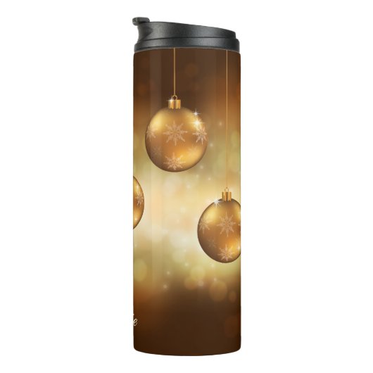 Golden gele kerstblazen met aangepaste naam thermosbeker (Geroteerd rechts)
