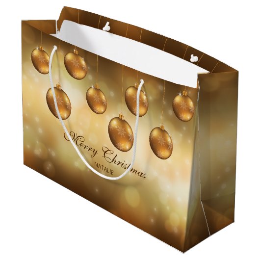 Golden gele kerstblazen met aangepaste tekst groot cadeauzakje (Achterkant Gekanteld)