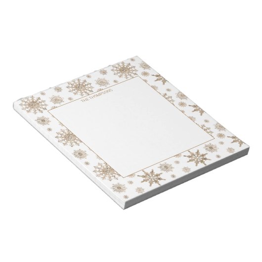 Golden Gele Snowflakes Patroon & Aangepaste Tekst Notitieblok (Schuin)
