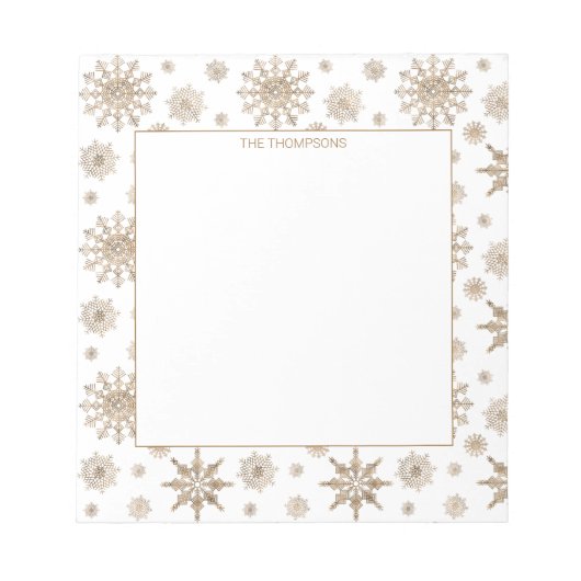 Golden Gele Snowflakes Patroon & Aangepaste Tekst Notitieblok (Voorkant)
