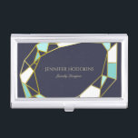 Golden Gem-contouren | Navy Blue | Joodontwerper Visitekaarthouder<br><div class="desc">De houder van het visitekaartje in blauw van de marine heeft de contouren van een juweel in faux gold,  white en turquoise.</div>