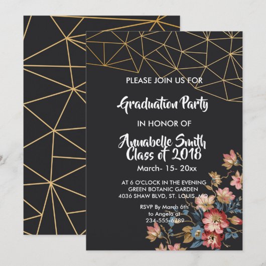 Golden Geometric Afstuderen Kaart (Voorkant / Achterkant)