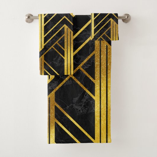 Golden Geometric Dimoned Art Deco over zwarte marm Bad Handdoek (Insitu)