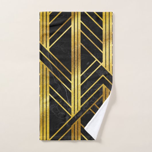 Golden Geometric Dimoned Art Deco over zwarte marm Bad Handdoek (Handdoek)