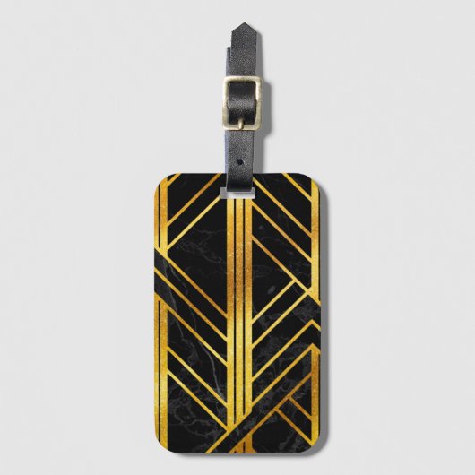 Golden Geometric Dimoned Art Deco over zwarte marm Bagagelabel (Voorkant (verticaal))