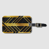 Golden Geometric Dimoned Art Deco over zwarte marm Bagagelabel (Voorkant (horizontaal))