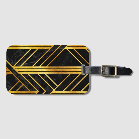 Golden Geometric Dimoned Art Deco over zwarte marm Bagagelabel (Voorkant (horizontaal))