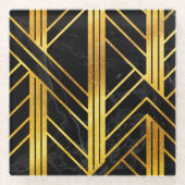 Golden Geometric Dimoned Art Deco over zwarte marm Glazen Onderzetter (Voorkant)