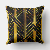 Golden Geometric Dimoned Art Deco over zwarte marm Kussen (Achterkant)