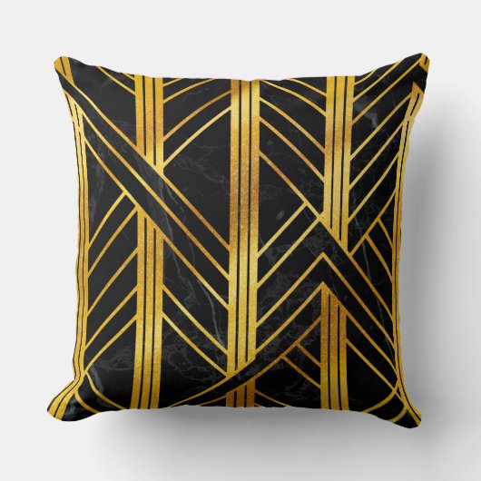Golden Geometric Dimoned Art Deco over zwarte marm Kussen (Voorkant)