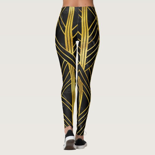 Golden Geometric Dimoned Art Deco over zwarte marm Leggings (Achterkant)