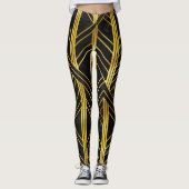 Golden Geometric Dimoned Art Deco over zwarte marm Leggings (Voorkant)