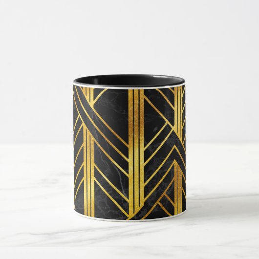 Golden Geometric Dimoned Art Deco over zwarte marm Mok (Midden)