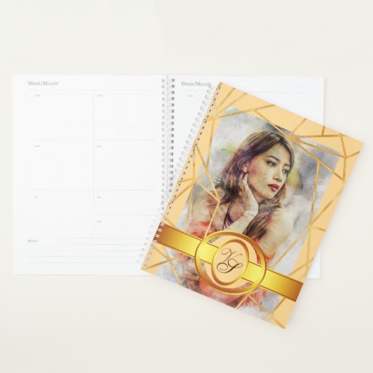 Golden Geometric Girl Mode Modern Elegant Planner (Display)