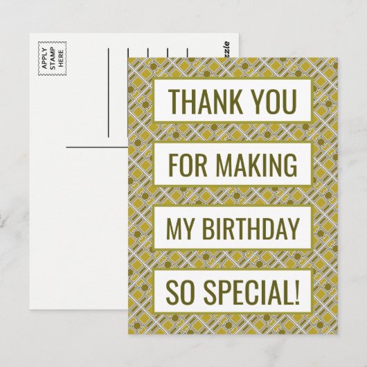 Golden Geometric Pattern, Birthday Dank je Briefkaart (Voorkant / Achterkant)
