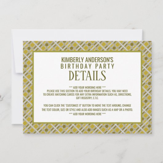 Golden Geometric Pattern, Modern Birthday Detail Kaart (Voorkant)