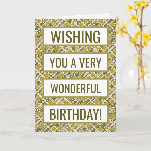 Golden Geometric Pattern, Modern Birthday Kaart (Gele Bloem)