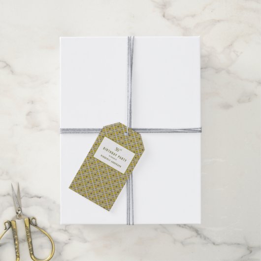 Golden Geometric Pattern, Modern Birthday Party Cadeaulabel (Met Touw)