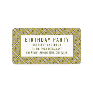 Golden Geometric Pattern, Modern Birthday Party Etiket