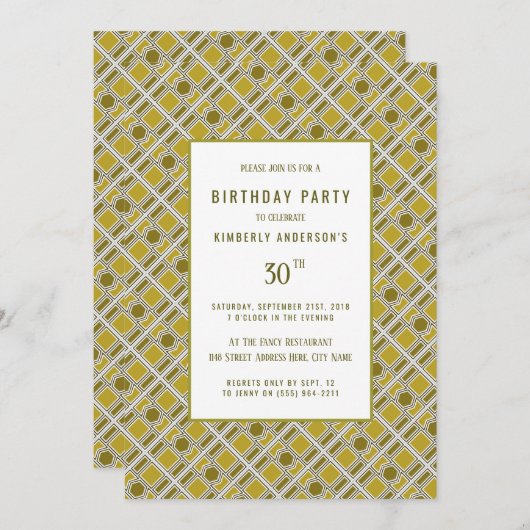 Golden Geometric Pattern, Modern Birthday Party Kaart (Voorkant / Achterkant)
