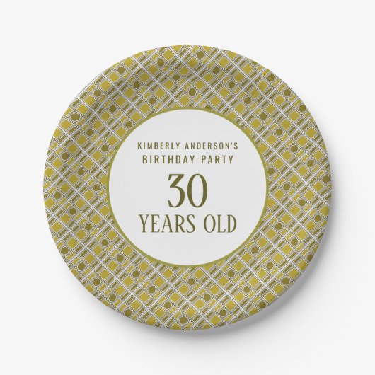 Golden Geometric Pattern, Modern Birthday Party Papieren Bordje (Voorkant)