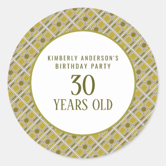 Golden Geometric Pattern, Modern Birthday Party Ronde Sticker (Voorkant)