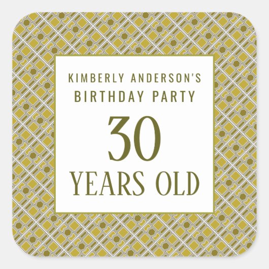 Golden Geometric Pattern, Modern Birthday Party Vierkante Sticker (Voorkant)