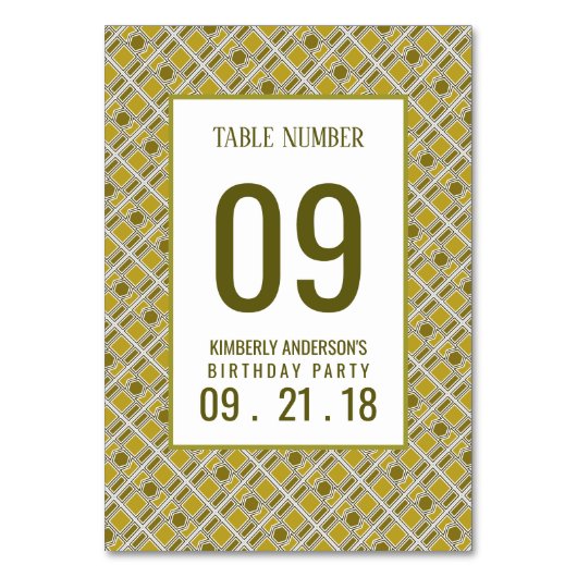 Golden Geometric Pattern, Modern Birthday Table No Kaart (Voorkant)
