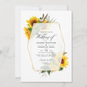 Golden Geometric Sunflower Weddenfoto Kaart (Voorkant)