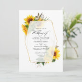 Golden Geometric Sunflower Weddenfoto Kaart (Staand voorkant)