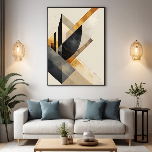 Golden Geometric Symphony Canvas Afdruk