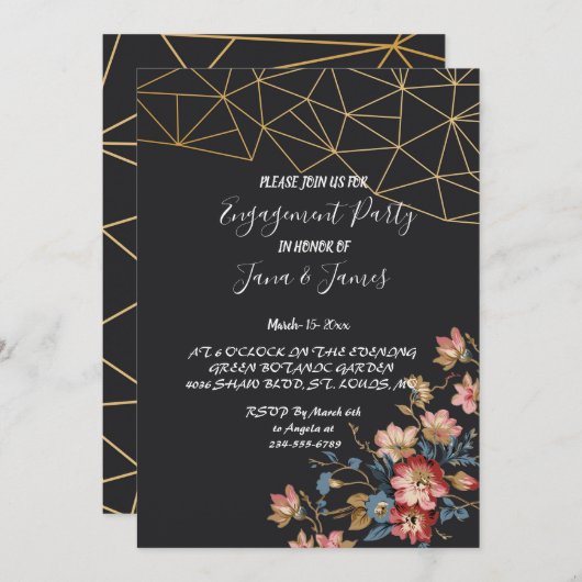 Golden Geometric Verloving Kaart (Voorkant / Achterkant)